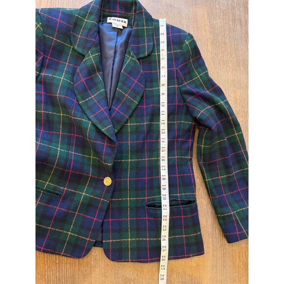 JOAN LESLIE Plaid Blazer Coat Jacket Women size 10 Navy Green Holidays Tartan - Picture 10 of 10